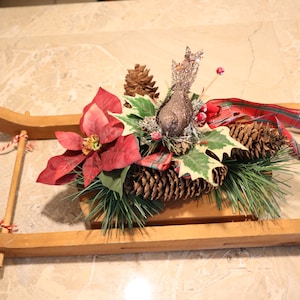 Vintage 90s Wooden Sled Christmas Winter Holiday Decoration