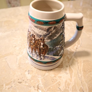 Vintage 1993 Budweiser Christmas Collectible Handled Mug Stein