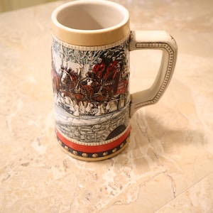 Vintage 1988 Budweiser Christmas Collectible Handled Mug Stein