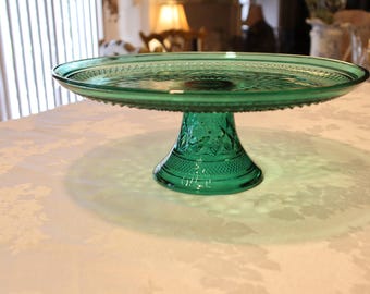 Vintage Emerald Green Wexford Glass Cake Stand