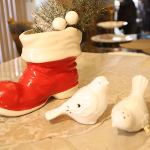 Vintage Mid Century Ceramic Santa Boot Planter Christmas Decor