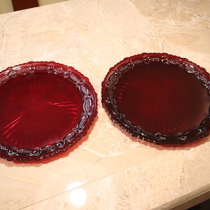 Vintage Set of 2 Avon Ruby Red Cape Cod 1876 Series Sandwich Glass Dinner Plates