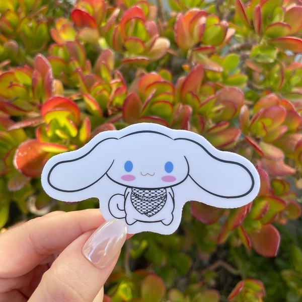 Falastini Cinnamoroll with Keffiyeh Sticker, Palestinian Cinnamoroll , Palestine Sticker, Phone Case Sticker, Laptop Sticker