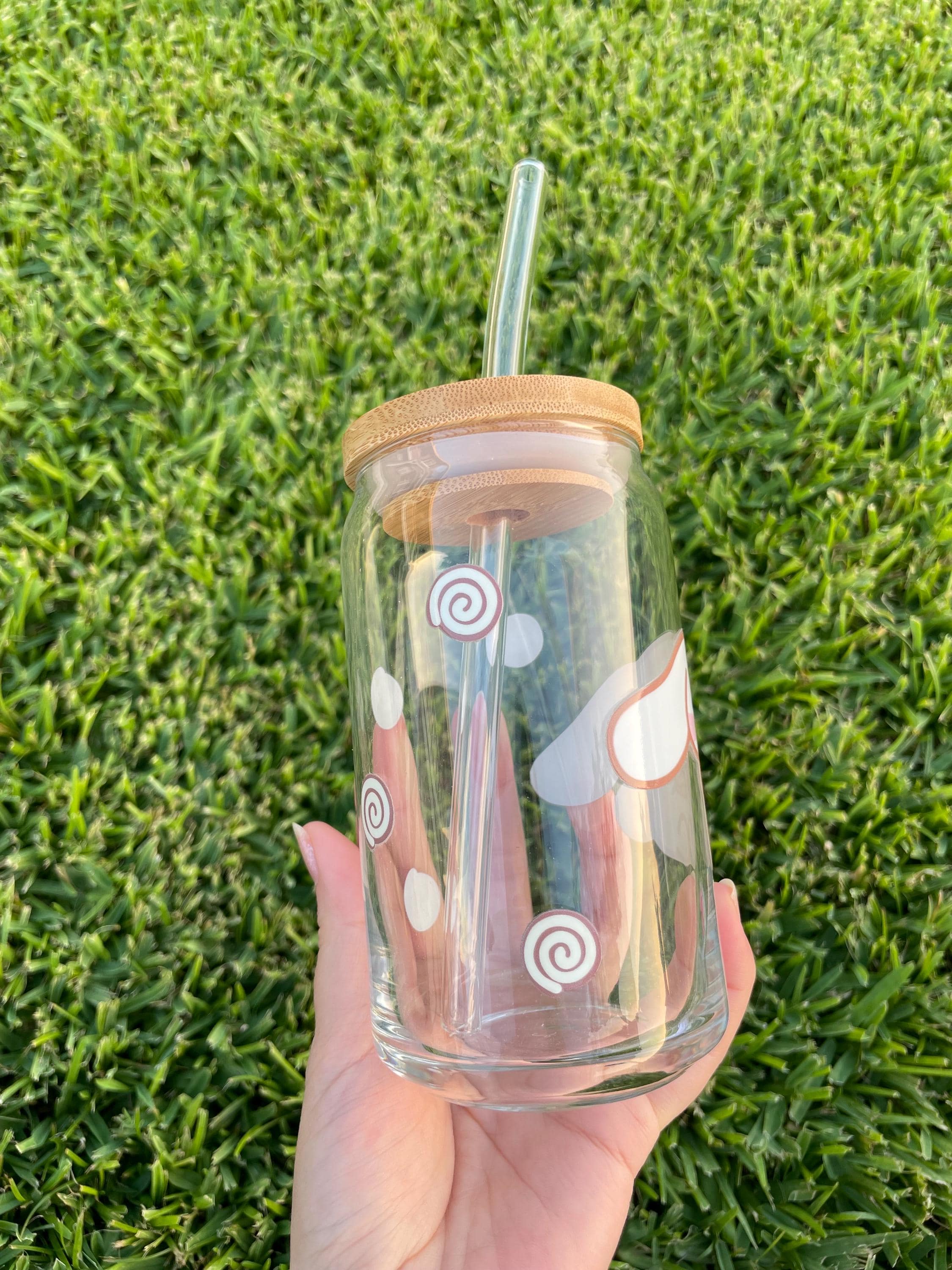 Cinnamoroll Aesthetic Glass Cup With Bamboo Lid and Glass Straw 