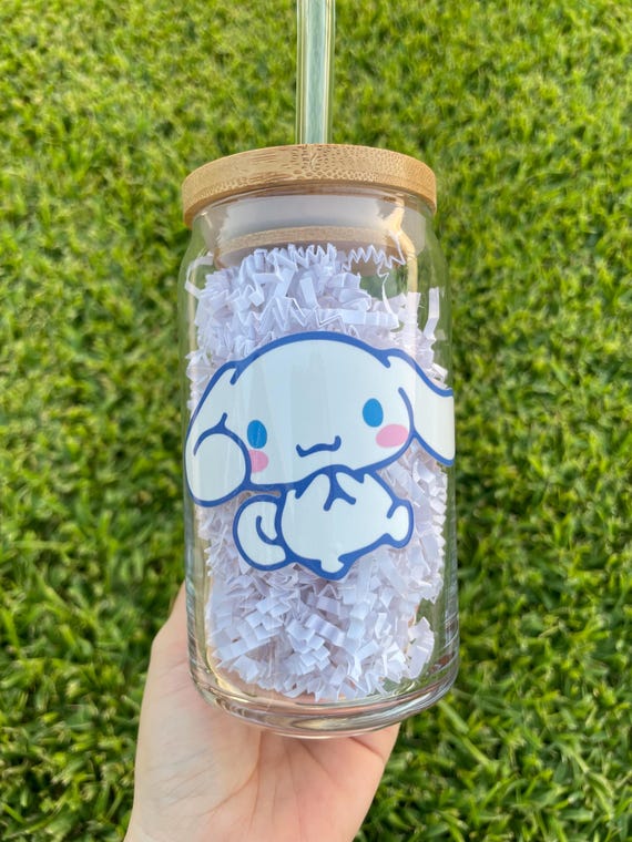 Cinnamoroll Aesthetic Glass Cup With Bamboo Lid and Glass Straw