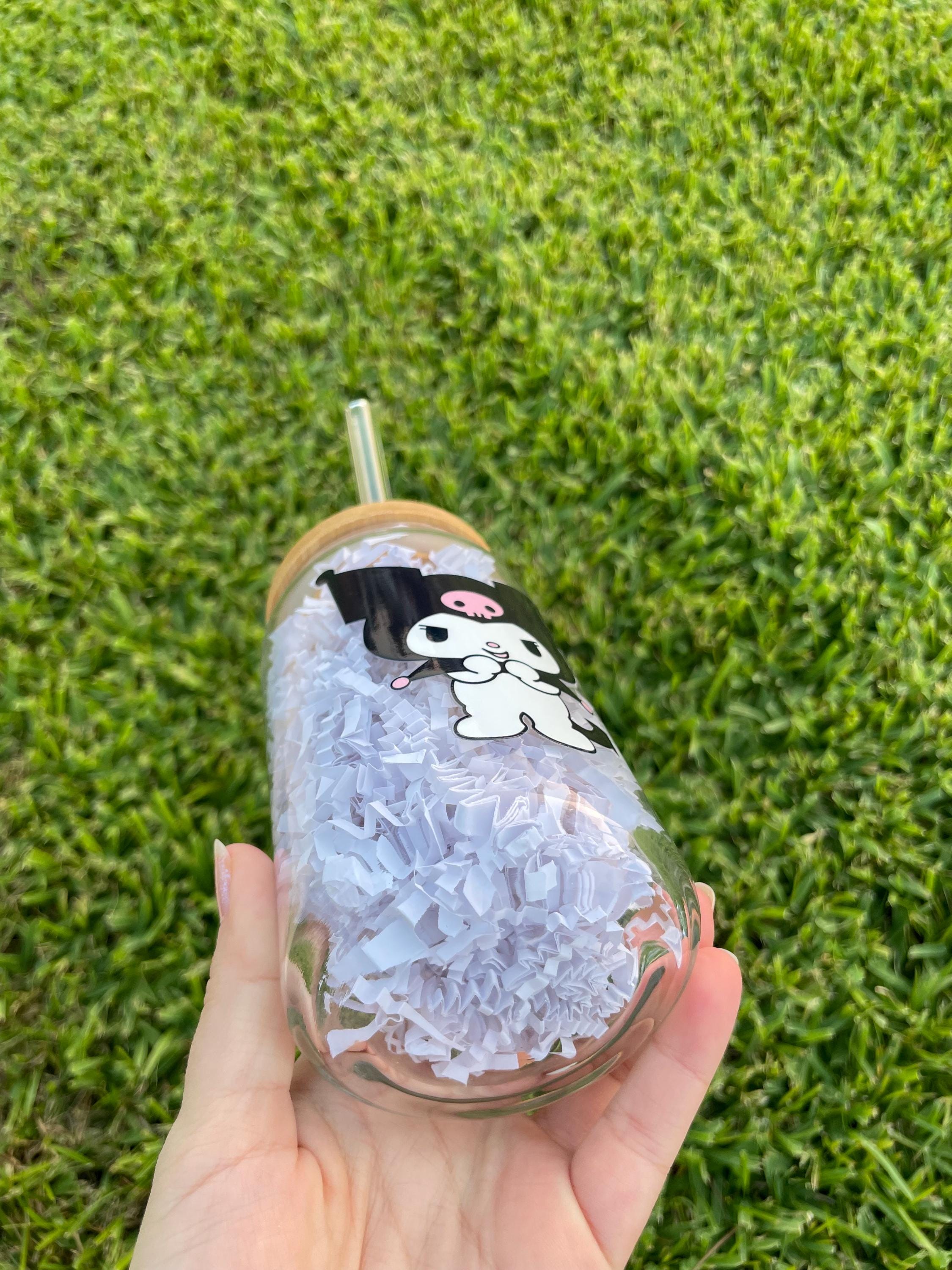 Kuromi Aesthetic Glass Cup, Bamboo Lid and Glass Straw - Etsy