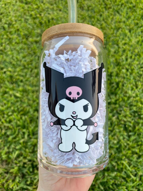 Kuromi Aesthetic Glass Cup, Bamboo Lid and Glass Straw - Etsy UK