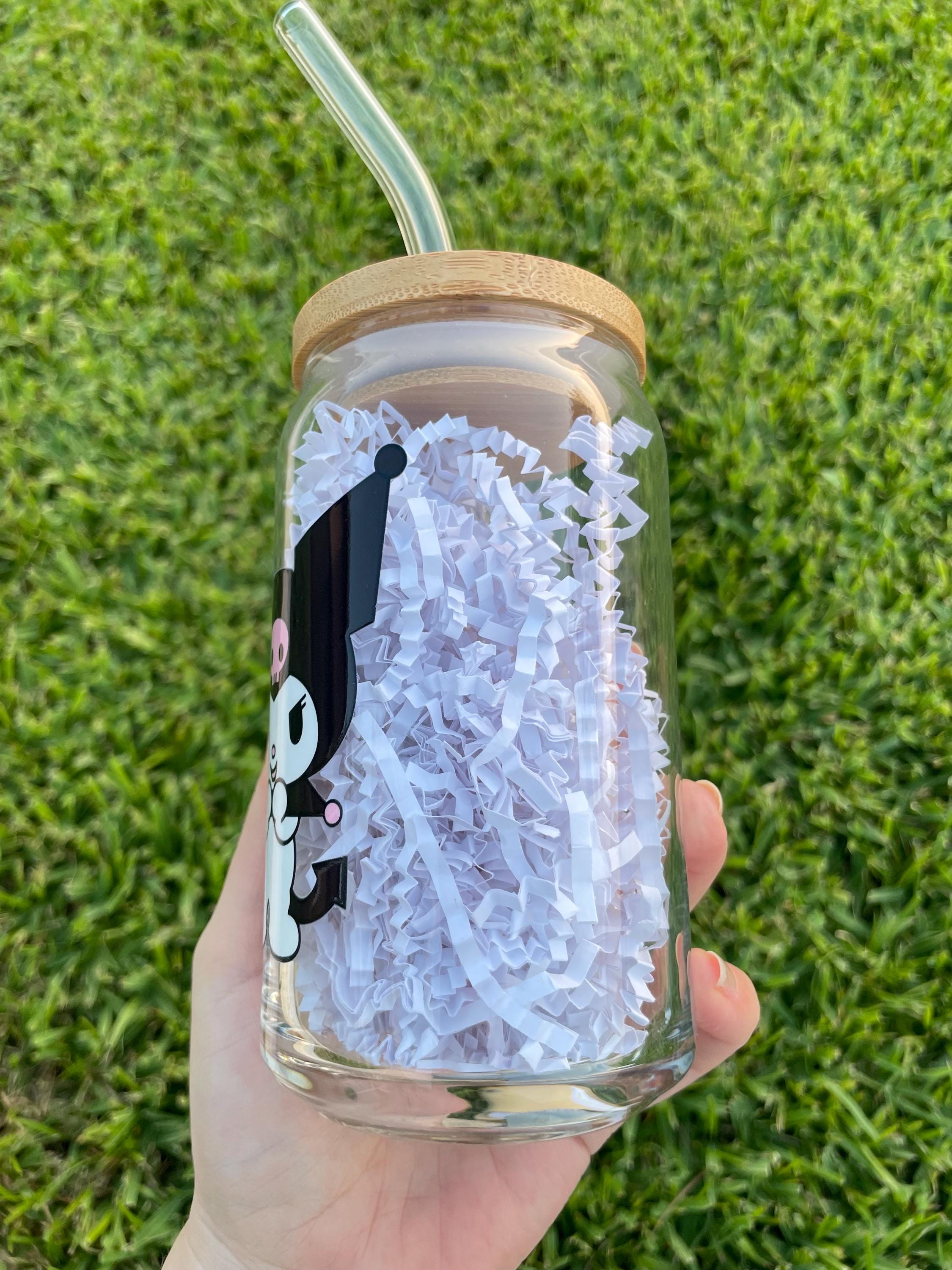 Kuromi Aesthetic Glass Cup, Bamboo Lid and Glass Straw - Etsy