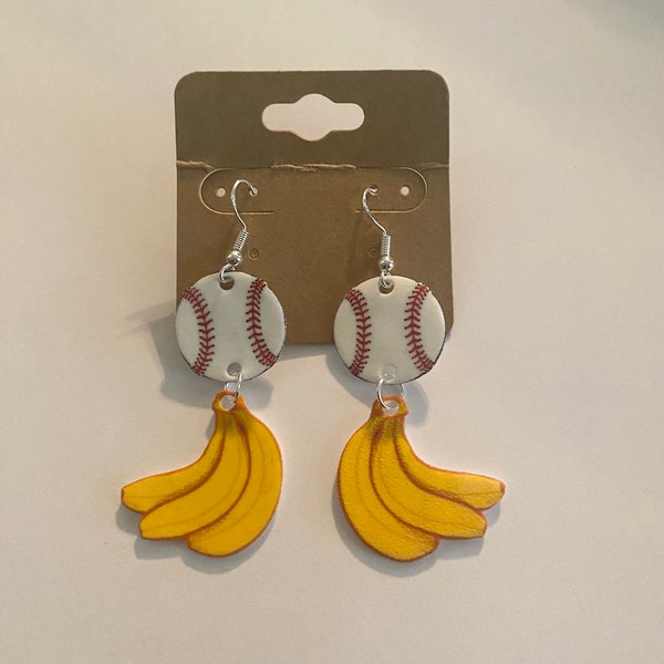 Baseball with a banana bunch earrings - Dangle