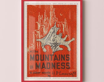 Póster de "En las montañas de la locura" de Lovecraft, arte mural enmarcado, póster de portada de libro, decoración de biblioteca, regalos para amantes de la lectura, regalos literarios