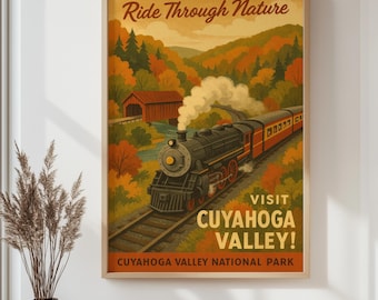 Póster vintage del Parque Nacional del Valle de Cuyahoga, arte mural enmarcado, arte mural floral, impresión retro, impresión bohemia, impresión de paisaje