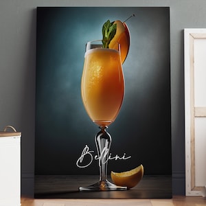 Bellini Poster, Bellini Print, Bellini Canvas Wall Art, Cocktail Print, Cocktail Wall Art, Kitchen Art, Kitchen Wall Art, Bar Wall Art