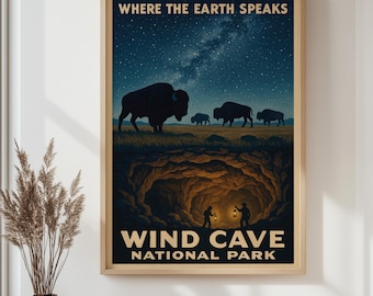 Póster vintage del Parque Nacional Cueva del Viento, arte mural enmarcado, arte floral, impresión retro, arte mural bohemio, impresión de paisaje