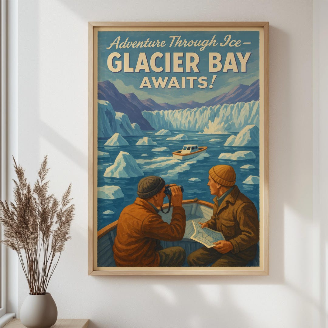 Vintage Glacier Bay National Park Wall Art Poster, Framed Wall Art ...