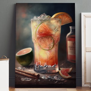 Paloma Poster, Paloma Print, Paloma Canvas Wall Art, Cocktail Print, Cocktail Wall Art, Kitchen Art, Kitchen Wall Art, Bar Wall Art
