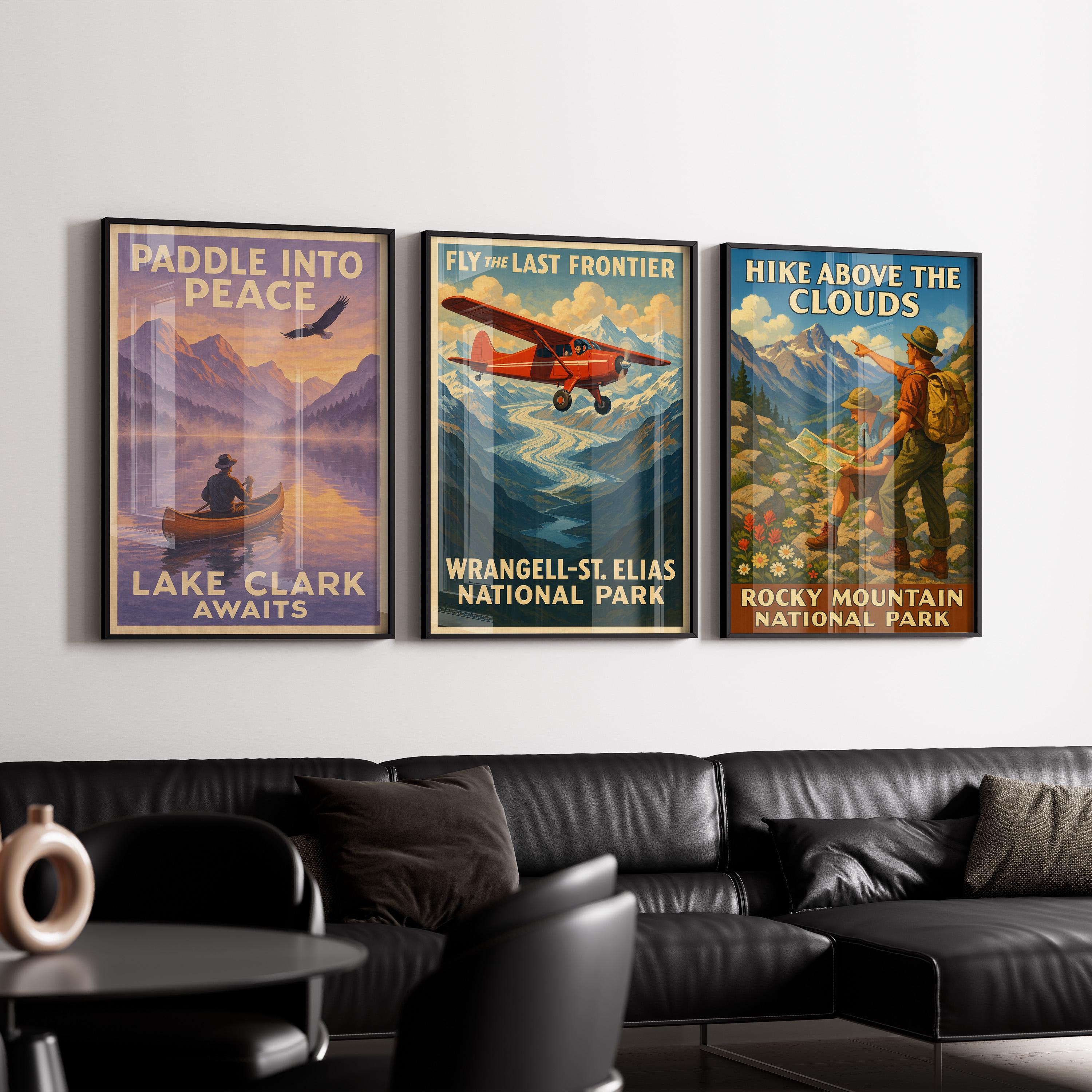Vintage Lake Clark National Park Wall Art Poster, Framed Wall Art