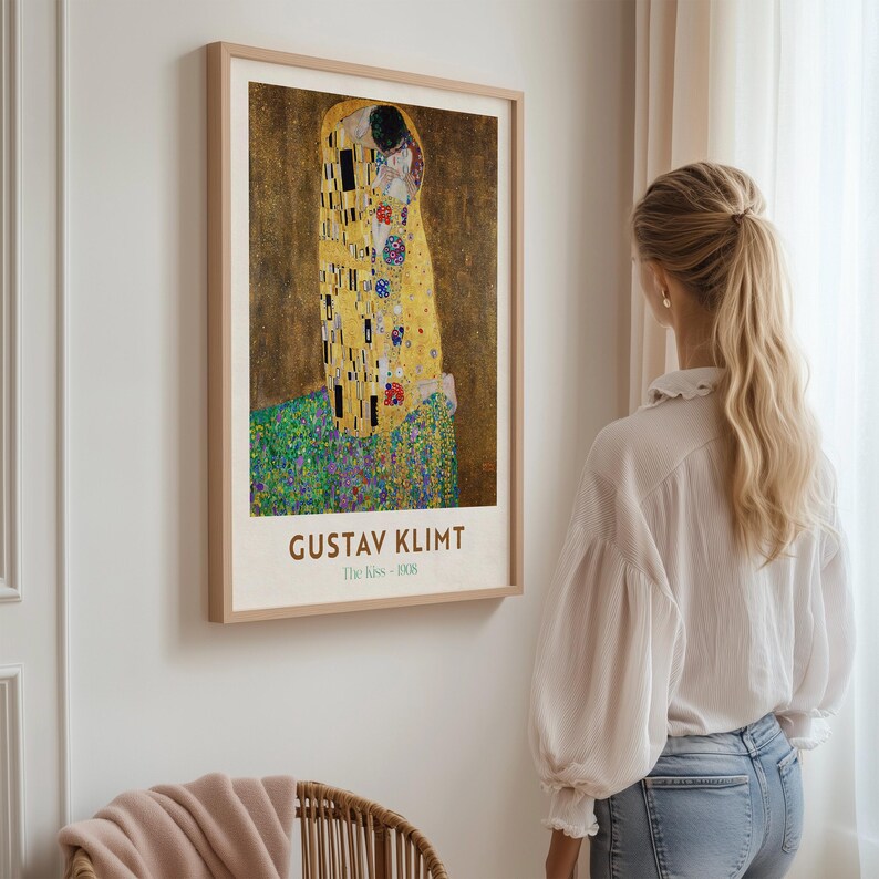 Gustav Klimt's the Kiss Exhibition Poster, Framed Wall Art Print ...