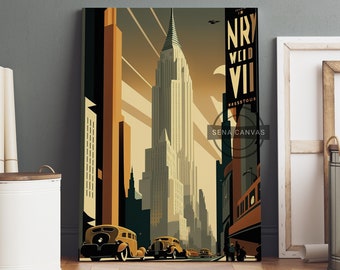 Art Deco New York Poster Canvas, New York Print, New York Wall Art, Canvas Wall Art, City Art, Landscape Print, City Wall Art, City Poster