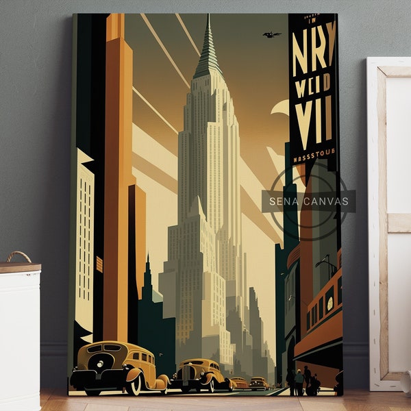 Art Deco New York Poster Canvas, New York Print, New York Wall Art, Canvas Wall Art, City Art, Landscape Print, City Wall Art, City Poster