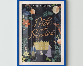 Jane Austen's Pride and Prejudice Wall Art Poster, Framed Wall Art Print, Book Cover Poster, Library Decor, Book Lover Gifts, Bookish Gifts
