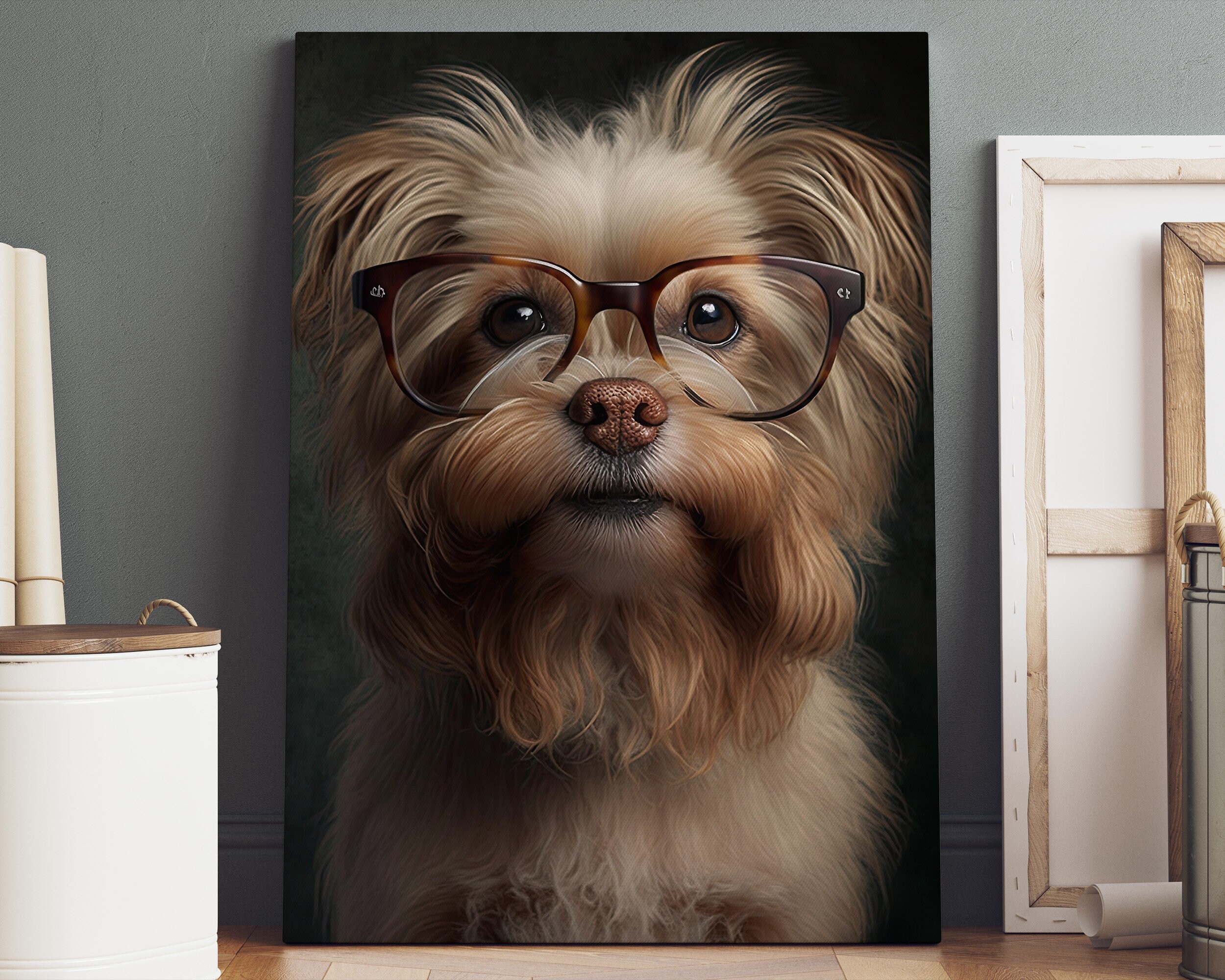 Dog with glasses canvas art hotsell