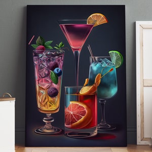 Cartel de cóctel, arte de pared de lienzo de cóctel, impresión de cóctel, arte de pared de cóctel, arte de cocina, arte de pared de cocina, arte de pared de bar, decoración de cocina