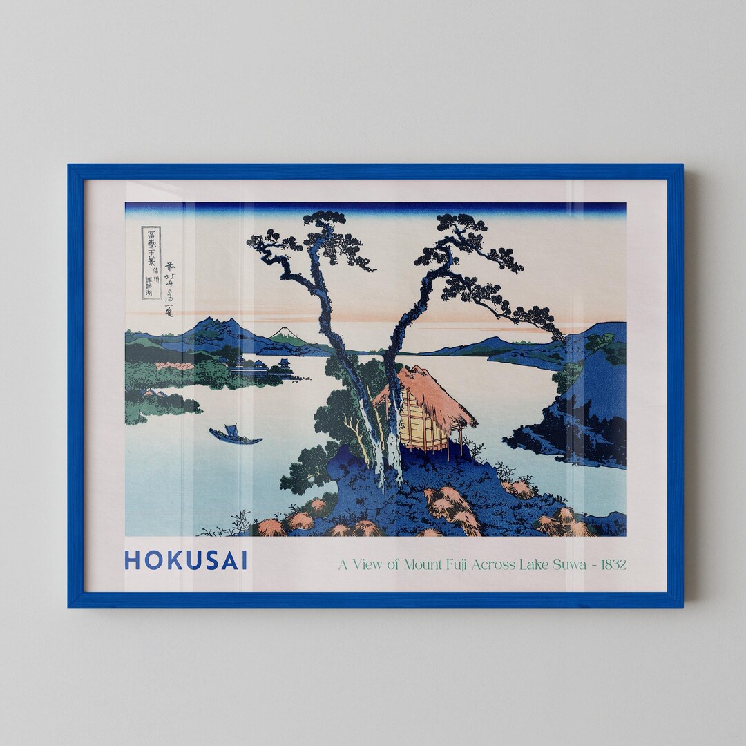 絵画  真作 奥泉二士夫 作 「駿河湾富士」 Hokusai's A View of Mount Fuji Across Lake Suwa Exhibition Poster