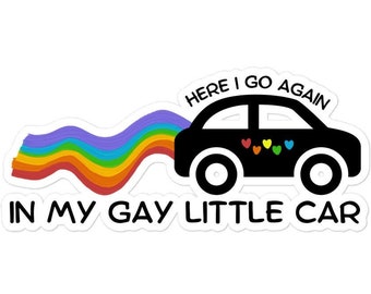 Funny Gay Car Sticker, Gift For Him They or Her, LGBT Love, Pride Here I Go Again, Adult Humor Joke, Meme Graphic Car Bumper Sticker, Decal