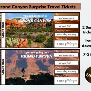 Grand Canyon Surprise Ticket Template, Printable Grand Canyon Trip Boarding Pass Voucher, Grand Canyon Road Trip, Road Trip, Travel Gift