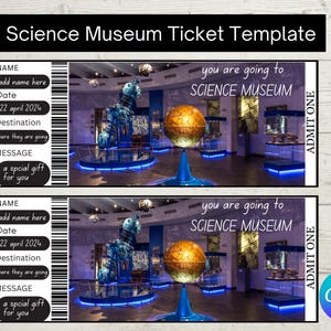 Science Museum Ticket Template, Science Museum Ticket, Editable Template, Surprise Museum Ticket, Voucher For Kids, Surprise Trip Reveal