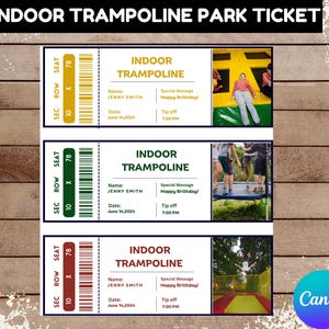 INDOOR Trampoline Park Ticket Template, Trampoline Park Surprise Reveal, Trampoline Park Gift Voucher, Instant Download, Ticket Template