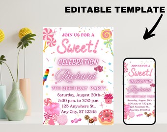 Cotton Candy Invitation, Cotton Candy Birthday Party Invite, Circus Birthday Invite, Sweet Birthday Invitation, Candy Invite, Kid's Party