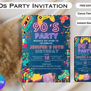 Editable 90s Birthday Invitation,90s Birthday Invite,90s Party Invite,90s Birthday Party, Birthday Invitation, Canva Template,Digital Invite