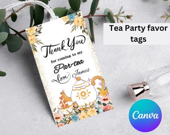 Tea Party Favor Tags,Tea Birthday Thank You Tags,Tea Birthday Gift Tags,Pink Floral Tea Party Favor Tag,Modern Favor Tag, Instant Download
