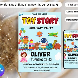 Toy Story Birthday Invitation,Toy Story Birthday Party,Kids Birthday Party,Digital Birthday Invitation,Instant Download,Editable In Canva