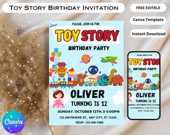 Toy Story Birthday Invitation,Toy Story Birthday Party,Kids Birthday Party,Digital Birthday Invitation,Instant Download,Editable In Canva