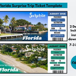 Florida Surprise Trip Ticket Vorlage, Florida Surprise Ticket, Sie gehen nach Florida, bearbeitbare Ticketvorlage, Bordkartenticket