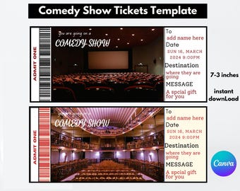 COMEDY SHOW Ticket Vorlage, Comedy Show Surprise Reveal Ticket, Stand Up Comedy Ticket, Comedy Geschenkgutschein, bearbeitbar für jeden Anlass