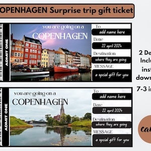 Copenhagen Surprise Trip Gift Ticket Template, Boarding Pass, Trip Ticket, Vacation Ticket, Surprise Trip Reveal, Travel Gift