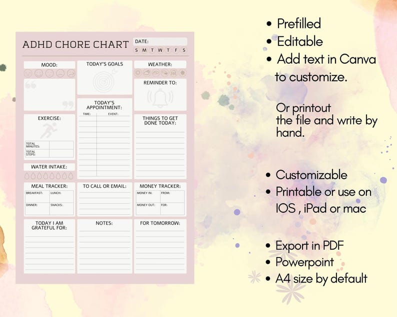 ADHD Adult Planner, ADHD Planner Print, ADHD Budget Task Planner, Adhd ...