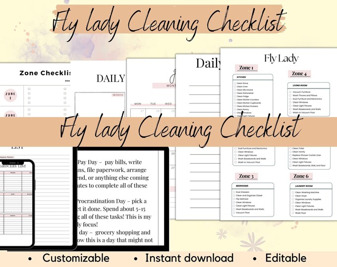 Printable Cleaning Checklist, Fly Lady Control Journal, Zone Journal