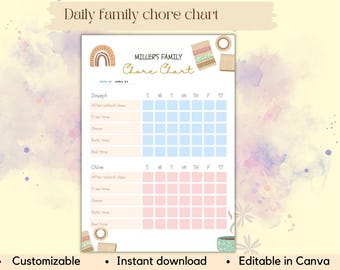 2 kid chore chart, edit chore charts for teens, checklist for kids teens, interactive visual schedule for older kids, to-do list pdf