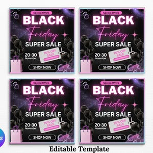 Bewerkbare Black Friday-flyer, Pink Friday-flyer, vakantieflyer, Black Friday-uitverkoop, boekingsflyer november, bewerkbare sjabloon