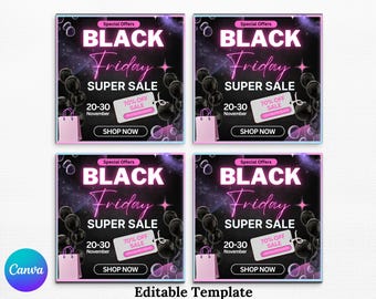 Editable Black Friday  flyer, Pink Friday Flyer, Holiday Flyer, Black Friday Sale,  November Booking Flyer, Editable template