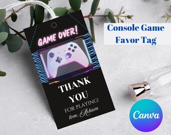 Console Game Favor Tags, Game Over Thank You Label Tag, Video Gaming, Editable Template, Video Game Favor Tag, Gamer Party Favor Tag