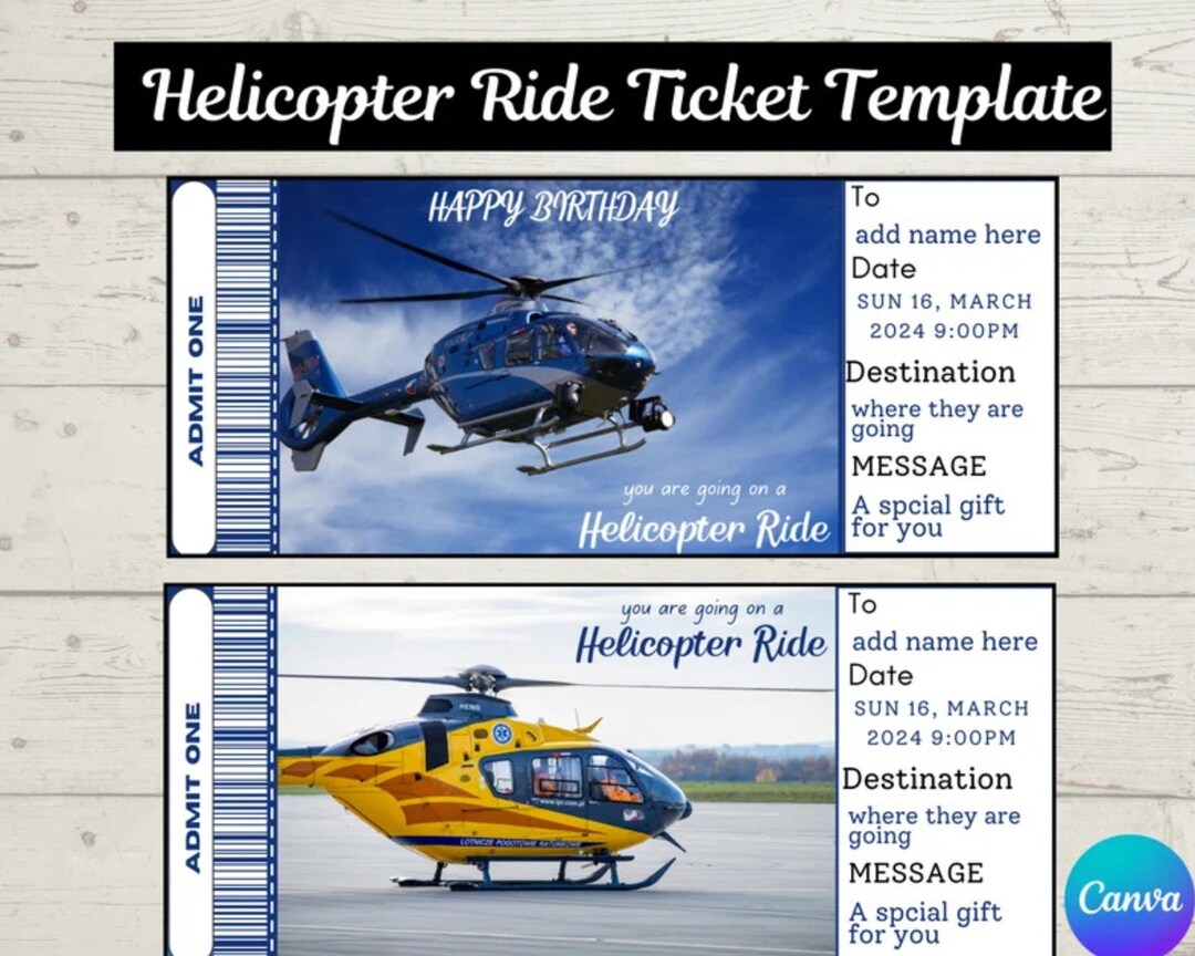 Helicopter Ride Flyer Helicopter Ride Ticket Template, Custom Ticket, Helicopter Ride Ticket ...