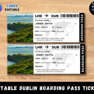 Editable Dublin Boarding Pass Template, Ireland Trip Surprise Gift Ticket, You&#39;re Going To Dublin, Printable Ticket, Flight Ticket Template