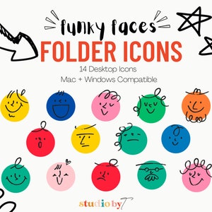 Funky Faces Collection | Desktop Folder Icons for Mac, Desktop Folder Icons for Windows , Graphic Desktop Folder Icons | Instant download