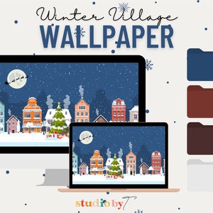 Winter Village Desktop Wallpaper  (Cute Winter Desktop Wallpaper,  Macbook Wallpaper, Desktop Wallpaper)| Instant download)