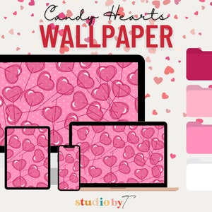 Candy Hearts Desktop Wallpaper (Valentines Day Cute Valentines Day Desktop Wallpaper, Macbook Wallpaper, Desktop Wallpaper)| Instant
